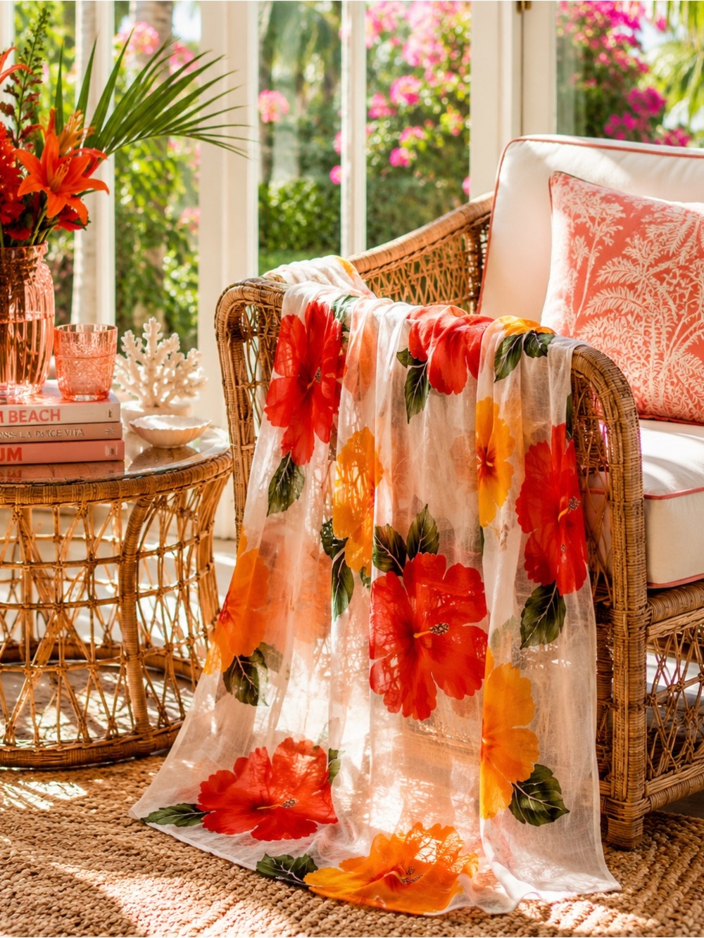 Vibrant,Stunning Sarong,Wrap, Scarf w/Large,Bold Hibiscus Flowers, 38”x65”,EUC - Picture 7 of 9